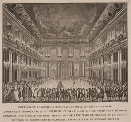 Ballet de cour dans la salle des chevaliers de Christiansborg lors du mariage de Christian VII avec Caroline Mathilde