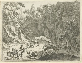 Paysage de montagne avec bergers et bétail