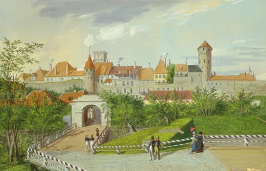 Vue de la petite porte côtière avec les tours Hattorpe et Stolting, Tallinn