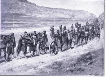 Une batterie de canons de campagne en route vers Ichon, illustration de l