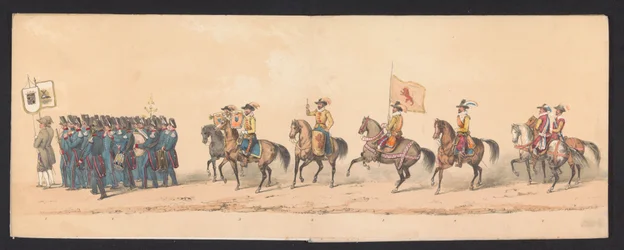 Gecostumeerde voorstelling van den intogt van Maurits, Prins van Oranje, Graaf van Nassau enz. en Willem Lodewijk, Graaf van Nassau, binnen Groningen in den jare 1594, door H.H