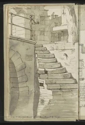 Escalier vers le fossé près de la Koorstraat à Delft
