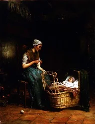 Mère et enfant dans un intérieur de cottage
