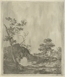 Paysage avec bétail dans une rivière