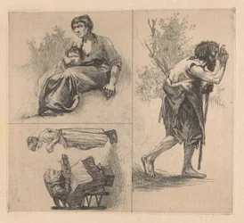 Trois scènes avec des figures humaines