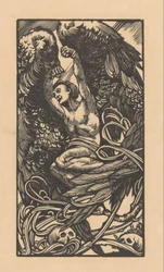 Femme ailée avec des crânes
