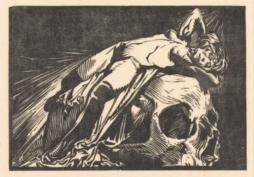 Femme allongée sur une tête de mort