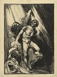 Lucifer dans un paysage rocheux près d