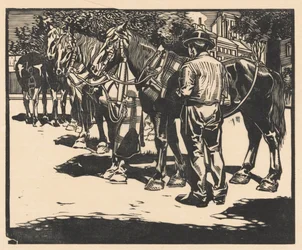 Chevaux de selle sur une place