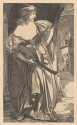 Femme avec luth dans la rue