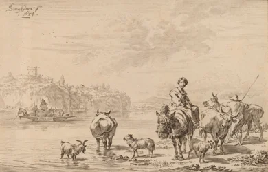 Femme assise sur une mule
