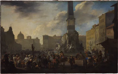 Scène de marché romain sur la Piazza Navona