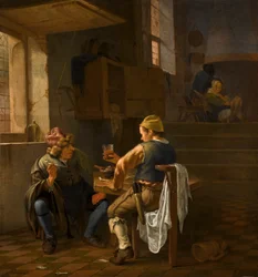 Scène de taverne avec des paysans qui fument et boivent