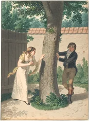 Jeune homme et fille jouant à cache-cache