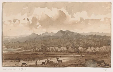 Paysage de montagne avec des cerfs