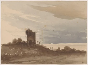 Paysage avec une tour en ruine
