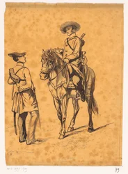 Officier à cheval parlant avec un soldat