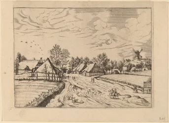 Village de campagne avec moulin à poteau