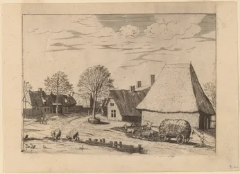 Rue de Village avec Chariot de Foin