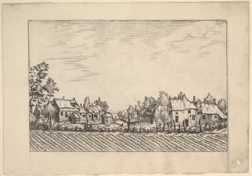 Fermes, champ labouré au premier plan de Praediorum villarum et rusticarum casu..., vers 1559-61