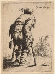 Mendiant avec deux béquilles