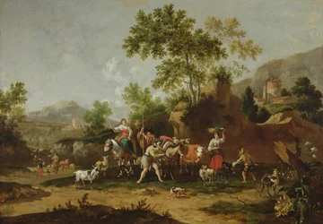 Paysage italien avec figures et animaux