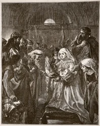 Édouard présentant son fils nouveau-né aux Gallois, illustration de 