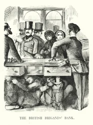 Caricature de Punch : La Banque des Brigands Britanniques - corruption bancaire et effondrement de la Royal British Bank