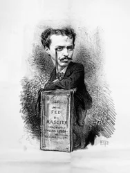 Portrait caricatural de Felice Carlo Emanuele Cavallotti (1842-1898), poète, dramaturge, journaliste de gauche et antimonarchiste, patriote et dirigeant politique italien