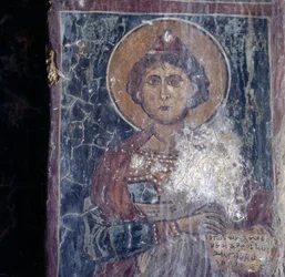 Figure de saint, fresque dans une église à Kandanos, Crète, Grèce