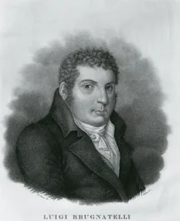 Portrait de Luigi Valentino Brugnatelli (1761-1818), chimiste italien et inventeur de la galvanoplastie, eau-forte par Luigi Rados (1773-1840) d