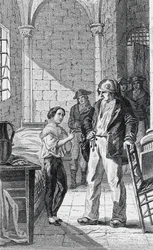Le Dauphin Louis Charles et son gardien Antoine Simon dans la prison du Temple, gravure de Philippoteaux et Girardet, Révolution française, France