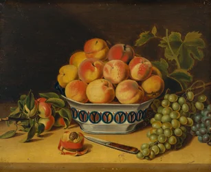 Nature morte : Pêches et raisins