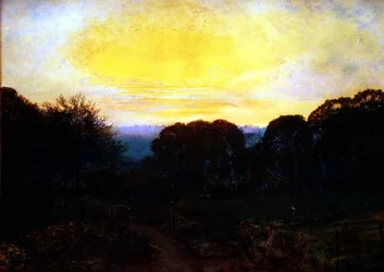 Un jardinier creusant un carré de choux au coucher du soleil