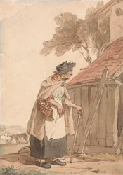 Une vieille femme portant un panier