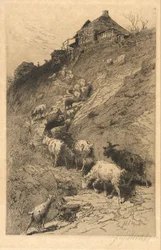 Paysage sans titre avec chèvres