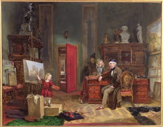 David Roberts (1796-1864) et sa petite-fille dans son atelier, vers 1866