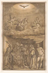 Marie dans les nuages et six saints (Kunstwerken van Venetiaanse meesters) (Opera selectiora)