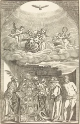 La Vierge dans les nuages et six saints