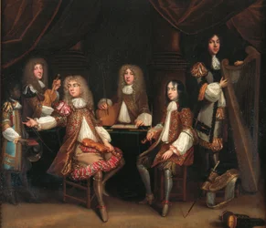 La Chambre Rouge, groupe de portrait de gentlemen avec instruments de musique, traditionnellement dit représenter le ministère Cabal du roi Charles II