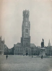 Le Marché et le Beffroi, Bruges, Belgique vers 1900-1914-1915