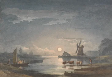 Clair de lune sur la rivière près de Bruges