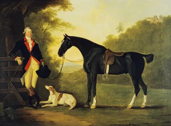 Officier des Royal Horse Guards avec son cheval et son chien