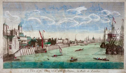 Vue de la Tour de Londres avec des bateaux sur la Tamise, 1751