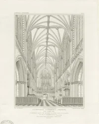 Intérieur de la cathédrale de Lichfield - Chœur : gravure, vers 1820