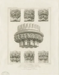 Intérieur de la cathédrale de Lichfield - Pilier cluster dans la salle capitulaire et supports dans la chapelle de la Vierge : gravure, nd [c. 1819]