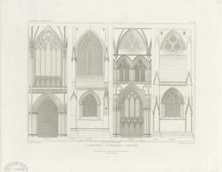 Intérieur de la cathédrale de Lichfield - Nef et chœur : gravure, vers 1819