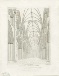 Intérieur de la cathédrale de Lichfield - Nef : gravure, vers 1819