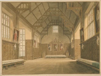 Cambridgeshire - Trinity College Hall - Vue intérieure, 1818