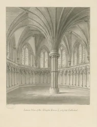 Intérieur de la cathédrale de Lichfield - Salle capitulaire: dessin sépia